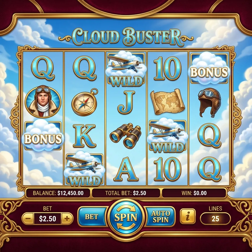 Слот Cloud Buster с пролетающим сквозь облака самолётом